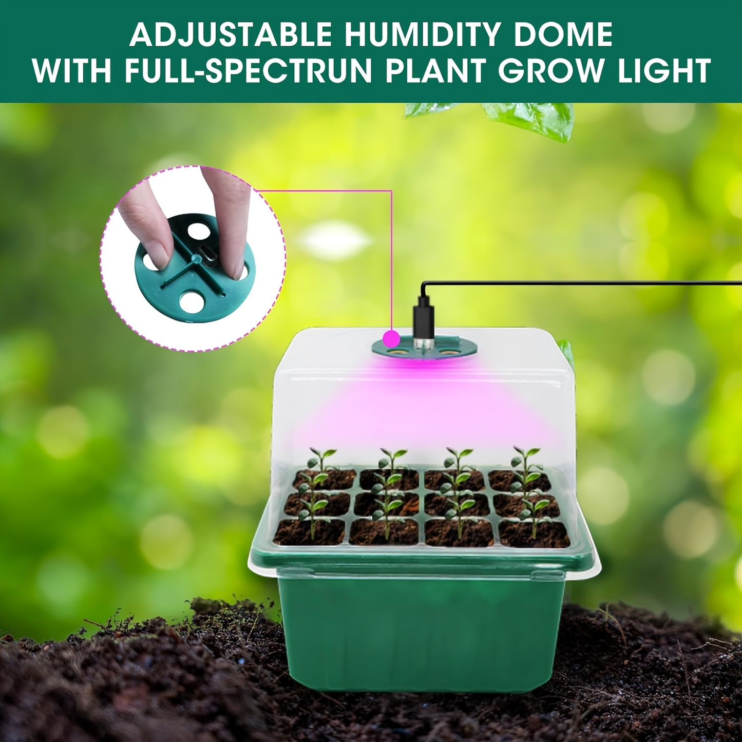 Seed Starter Kit 6-Pack with Grow Light Timing Controller | Adjustable Brightness Thickened Humidity Dome Heightened Lid | Seedling Tray Germination Set