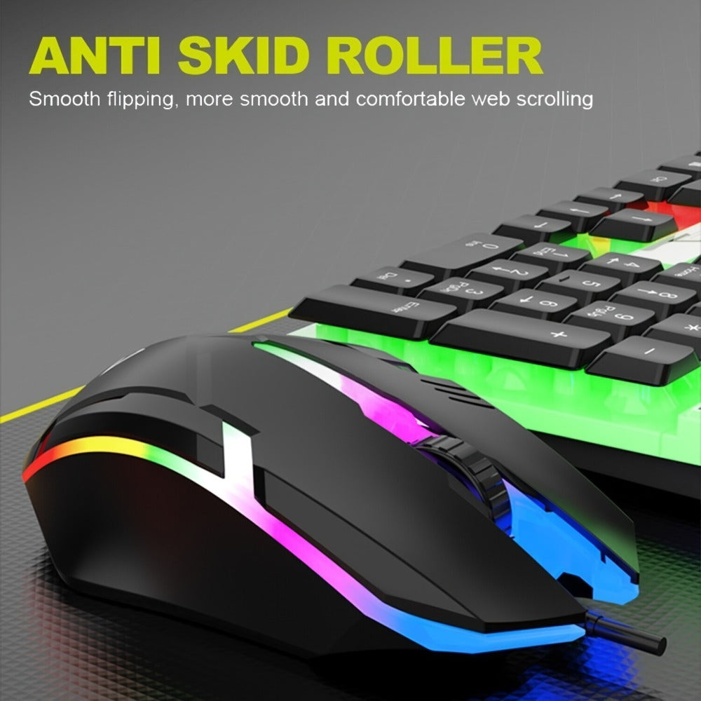 Gaming Keyboard and Mouse Combo Wired Backlit Mechanical-Feel Keys Optical Mouse Ergonomic USB Set for PC Laptop Desktop Home Office Quick Function Keys ABS Build