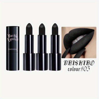 Black Matte Lipstick Set 3 Pack — Waterproof Long-Lasting Gothic Lip Color, Full Coverage Smudge-Proof Dark Lip Makeup for Halloween Costume Valentine's Day Gift for Women