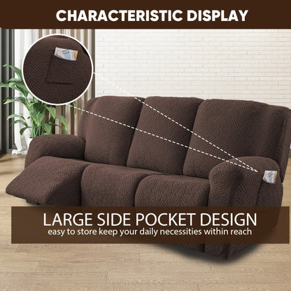 Slipcover Set, Eight-Piece Jacquard Stretch Cover for Three-Seat Recliner with Side Pocket in Nine Colors
