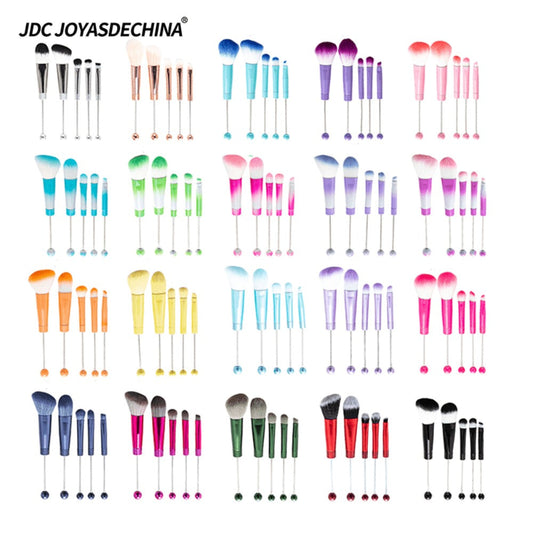 Beadable Makeup Brush Set 10Pcs DIY Colorful Polyester Bristles ABS Handle Eye Shadow Concealer Cosmetic Brushes 11 Color Options Holiday Birthday Gift for Women Girls Teens