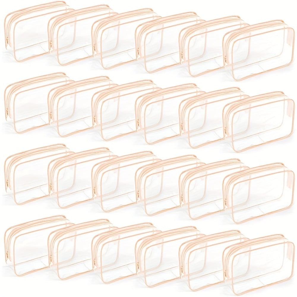 Twenty-Four Clear Zipper Toiletry Pouches, 7 by 4.7 by 2 Inches, in White or Rose Red Options