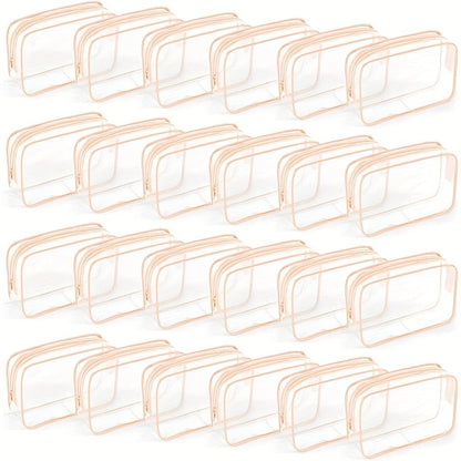 Twenty-Four Clear Zipper Toiletry Pouches, 7 by 4.7 by 2 Inches, in White or Rose Red Options