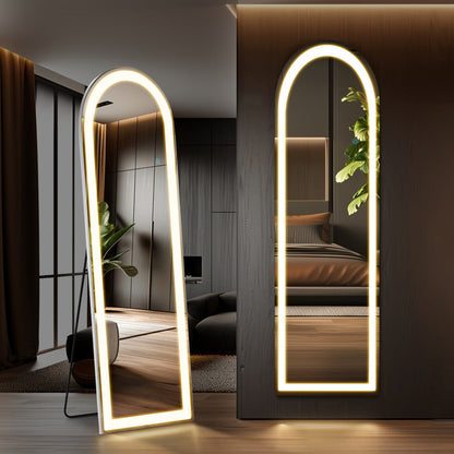 Full Length Mirror with LED Lights & Touch Sensor, 64"x21" Dimmable Smart Floor Mirror, Wall Mount or Freestanding