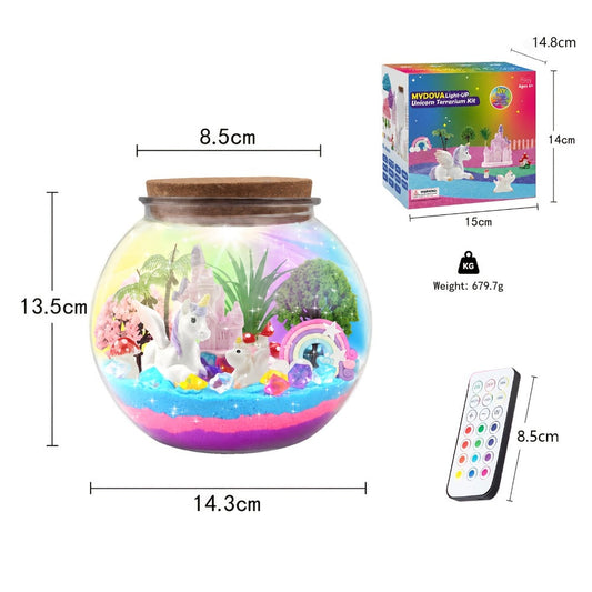 DIY Unicorn Terrarium Kit for Girls — Build Your Own Magic Garden with 13-Color LED Night Light & Remote, Arts Crafts STEM Toy Kids Ages 6+, Birthday Christmas Gift Girls