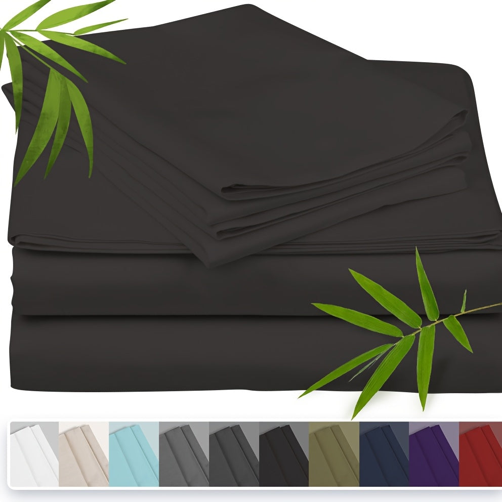 Three-Piece Bamboo Fiber Fitted Sheet Set with Pillowcases in Eight Size and Color Options for Bedrooms