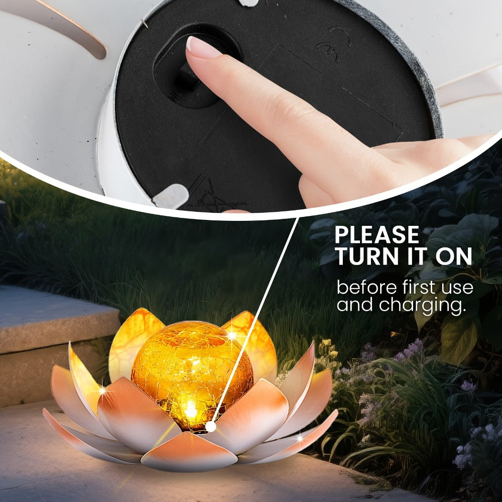 Solar Garden Lights 2-Pack Lotus Stakes with Cracked Glass Globes, Iron Frame and IPX4 Rating