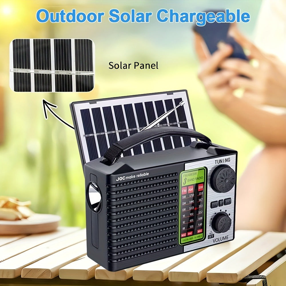 Emergency Solar Hand Crank Radio 5-in-1 with Dual Speaker, FM AM SW VHF, MP3 USB TF Card Player, 180° Foldable Solar Panel