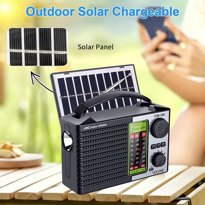 Emergency Solar Hand Crank Radio 5-in-1 with Dual Speaker, FM AM SW VHF, MP3 USB TF Card Player, 180° Foldable Solar Panel