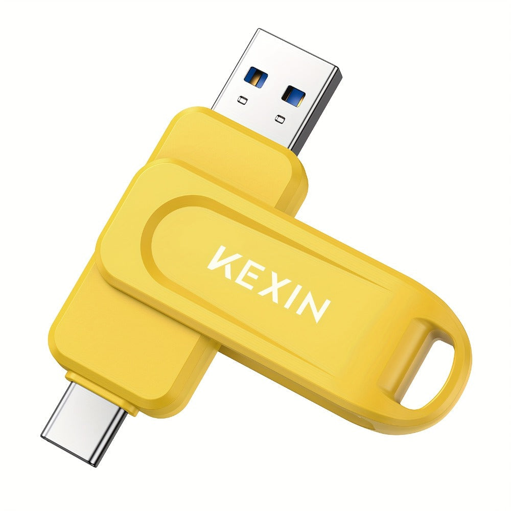 2-in-1 USB-C & USB-A Flash Drive 32GB 64GB 128GB, KEXIN Rotating Thumb Drive Type-C Memory Stick Compatible with iPhone 15 16, Android Smartphone, Tablet, Smart TV, Car Audio, Laptop & PC – 5 Colors