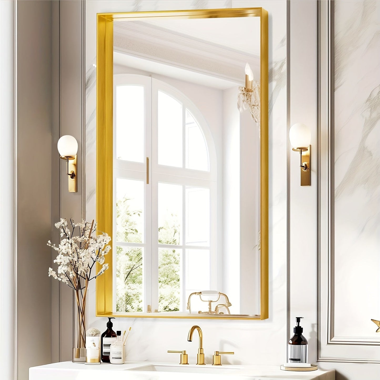 Bathroom Vanity Mirror Wall Mounted Metal Frame Rectangle – Anti-Rust Farmhouse Mirror in Matte Black, Gold & Silver, Multiple Sizes, Horizontal or Vertical Hang
