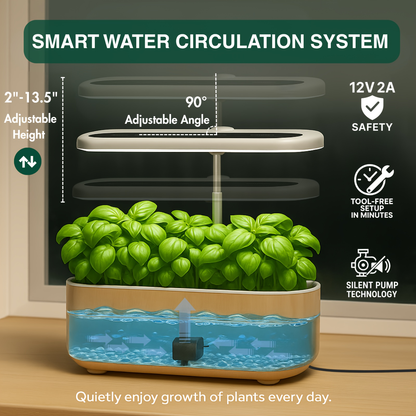 14-Pod Hydroponic Garden Kit with LED Grow Light, Timer, Pump and 1.32 Gallon Tank in Two Finishes