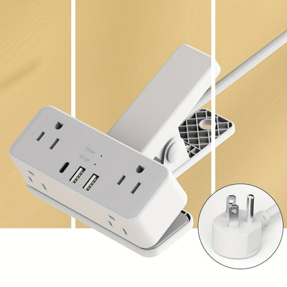 Power Strip Clamp-On Desk Edge Station with USB-A Ports, 6-Foot Cord, 1250W Output and 120V US Plug