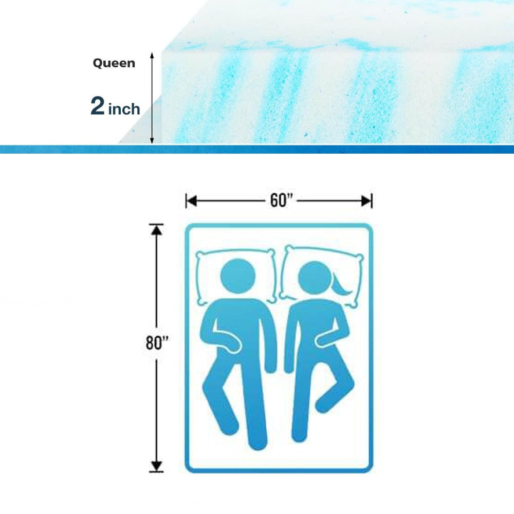 Mattress Topper Cooling-Gel Swirl Foam in 2- or 3-Inch Sizes with Gray Foam Pillow Options