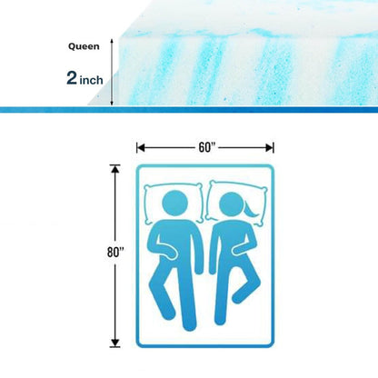 Mattress Topper Cooling-Gel Swirl Foam in 2- or 3-Inch Sizes with Gray Foam Pillow Options