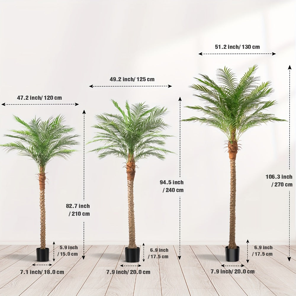 Large Artificial Palm Tree with Textured Trunk, Green Fronds and Three Exact Height-and-Pack Checkout Options