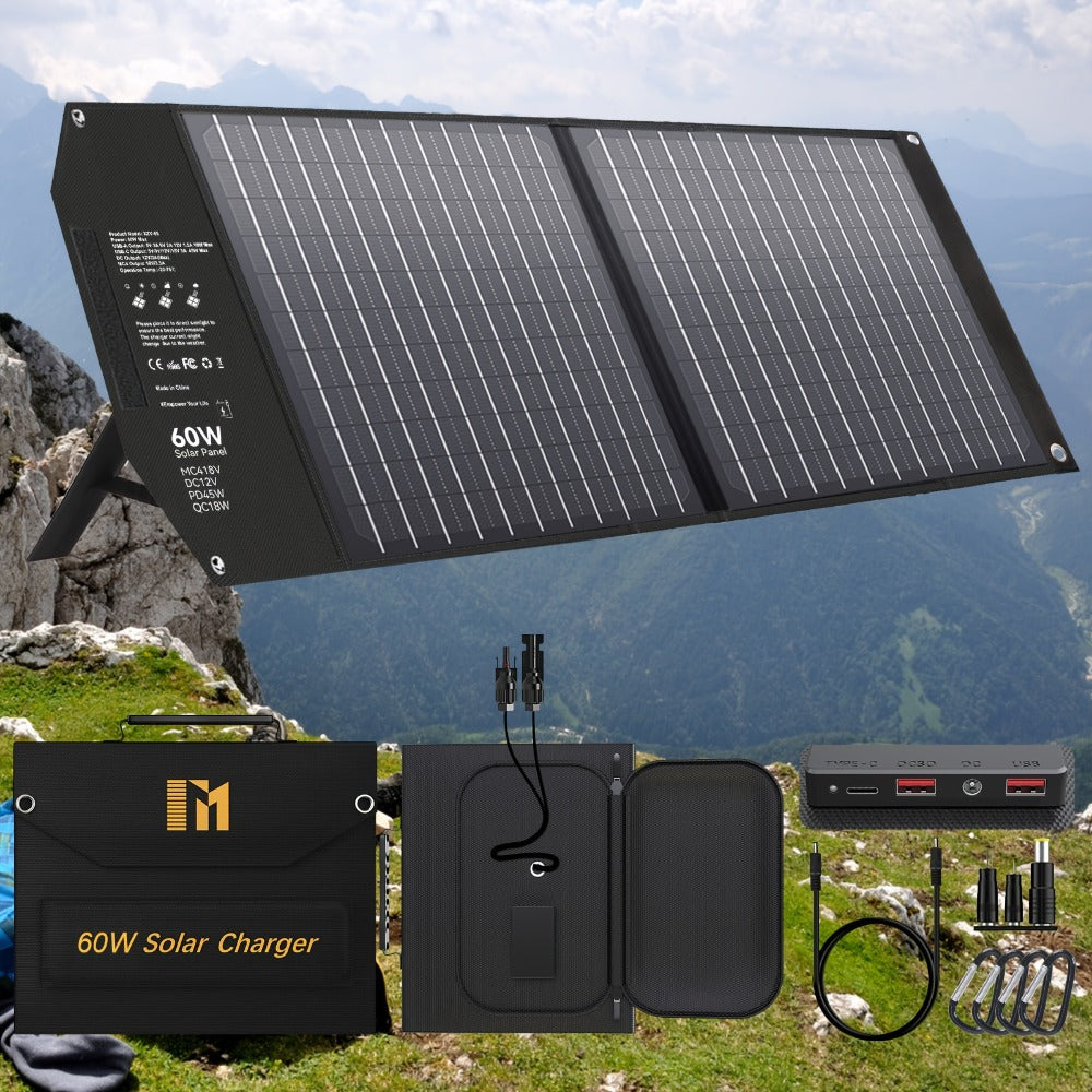 Portable Solar Panel Charger 30W 60W 100W Foldable Camping Solar Charger with 18V MC4 Dual USB-A QC3.0 USB-C PD18W Ports for Camping RV Hiking Outdoor Power Bank Charging