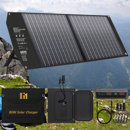 Portable Solar Panel Charger 30W 60W 100W Foldable Camping Solar Charger with 18V MC4 Dual USB-A QC3.0 USB-C PD18W Ports for Camping RV Hiking Outdoor Power Bank Charging