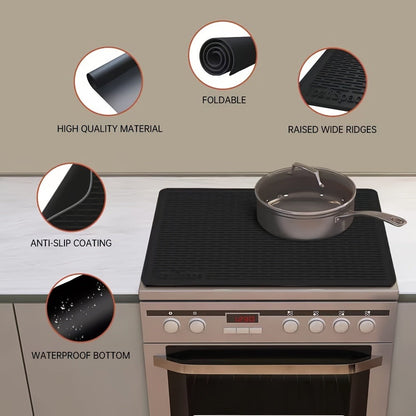 Black Silicone Electric Stove Top Cover Mat, 28 x 20 Inch Raised-Ridge Countertop Protector