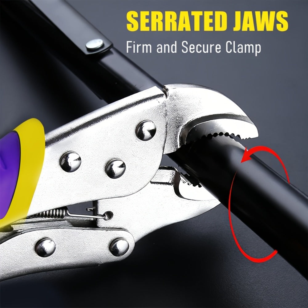 Locking Pliers Set 6pcs Heavy Duty, Includes Needle Nose Pliers 6.5" & 9.5", Curved Jaw Locking Pliers 5" 7" 10", C-Clamp L-Type Pliers with Roll Bag & Ergonomic Metal Handles for Auto, DIY & Workshop
