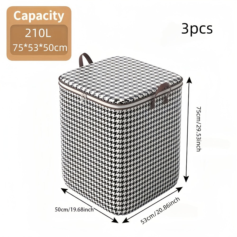 Houndstooth Lidded Storage Bins in One- or Three-Piece XXXL 55.48-Gallon Options with Carry Handles