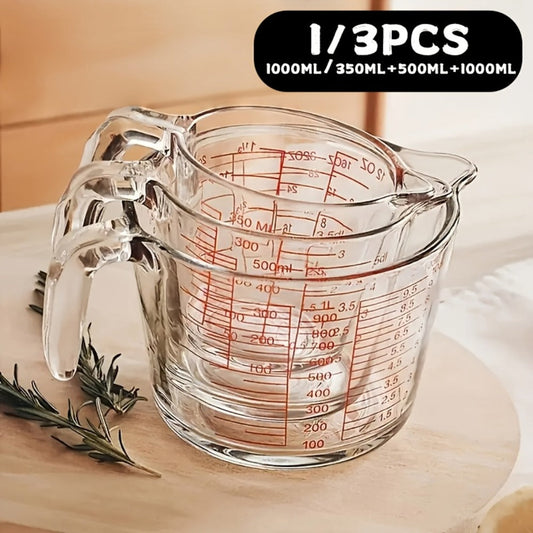 Glass Measuring Cups Set – Food Grade Borosilicate Measuring Cup with Handle & Spout, Microwave & Oven Safe, for Home Baking, Cooking & Kitchen Use, Available in 10oz, 17oz, 34oz & 3-Piece Set