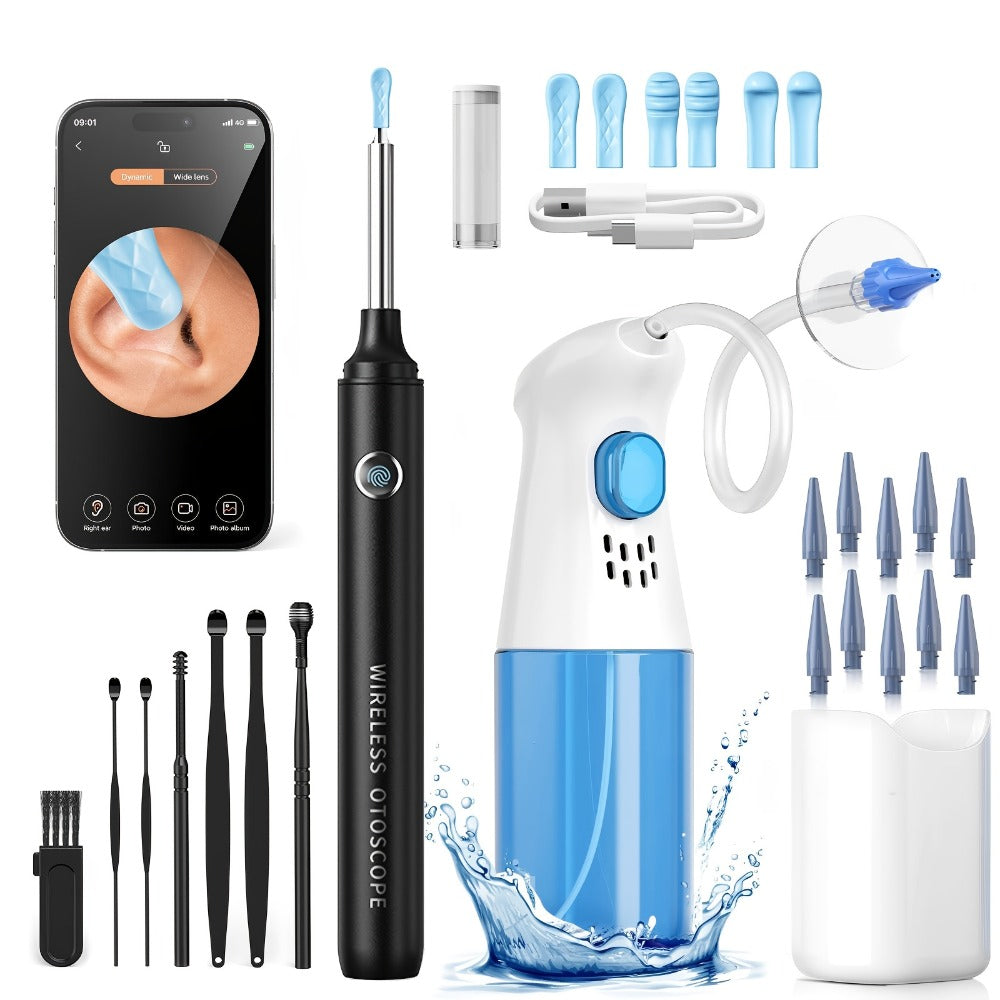 Ear Washer and 1080P-Marked Visual Ear Camera Kit with WiFi Smartphone Viewing and Accessory Tips