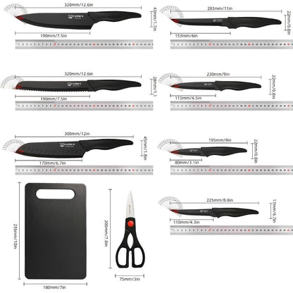 15-Piece Kitchen Knife Set with Black Handles, Steak Knives, Scissors, Honing Rod, Cutting Board and Storage Block