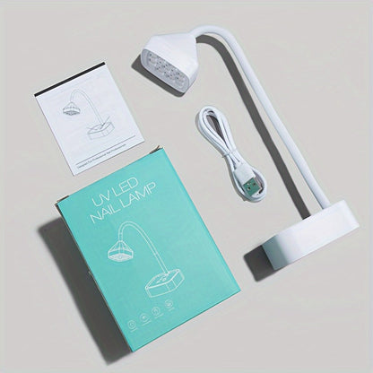 Gooseneck Stand LED Nail Lamp with Nine Dual-Light Beads, LCD Base, Two Timers and Type-C Charging