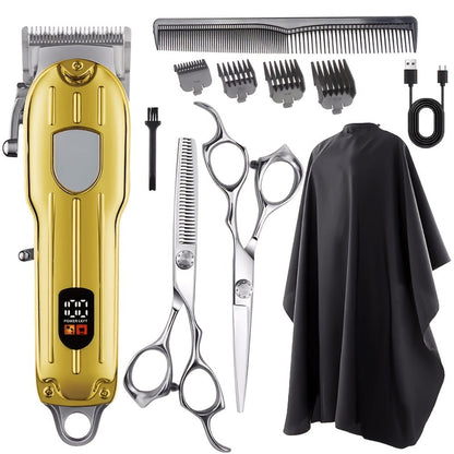 Barber Hair Clipper Kit for Men — USB Rechargeable Digital Size Adjustment, Complete Set with Scissors & 4 Limit Combs, Professional Home Barbering Grooming Set, Gift for Dad & Husband