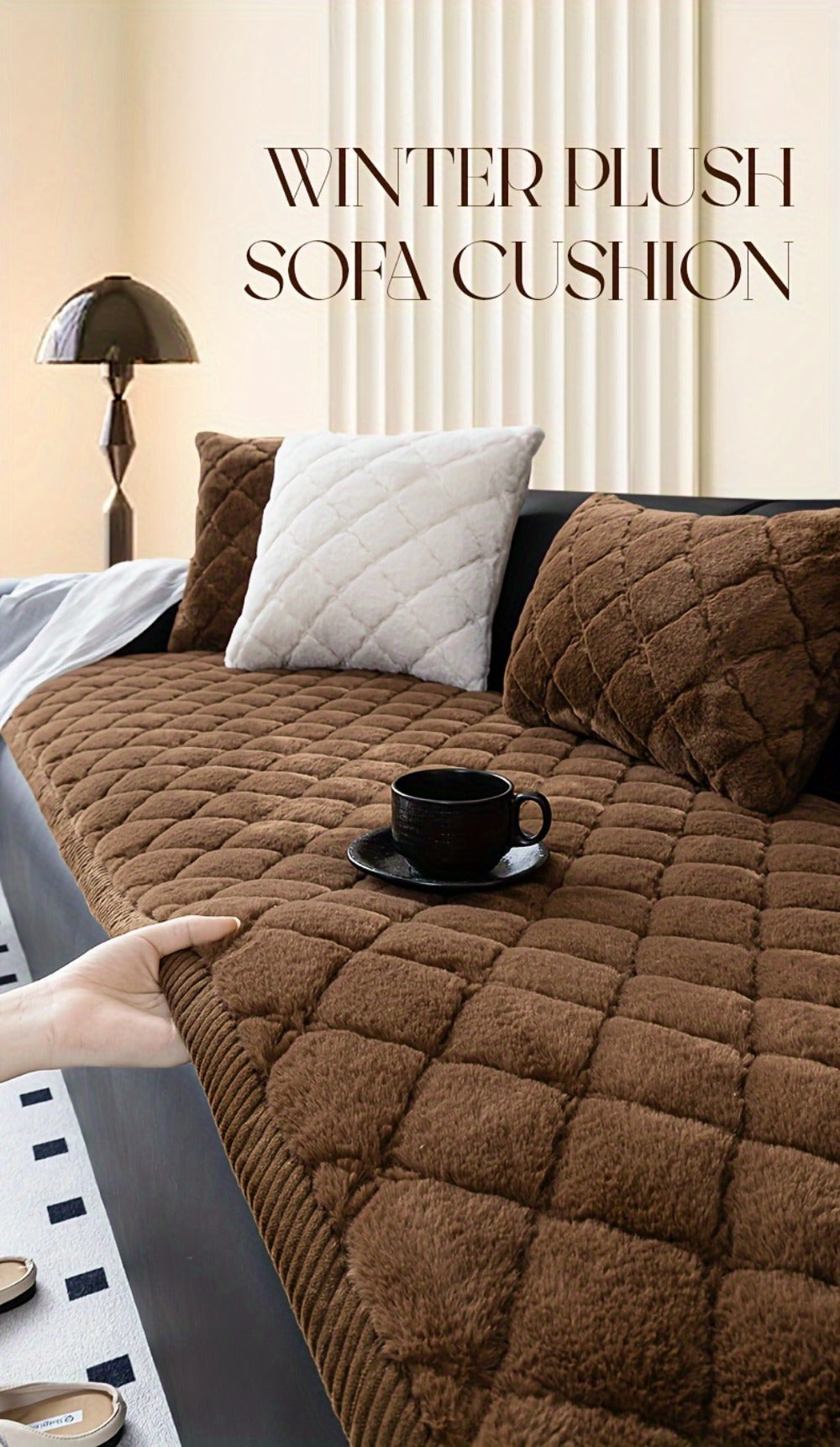 Sofa Cover Plush-Texture Cushion Panels in Pillowcase and 1, 2, 3 or 4-Seat Dimensions in Four Colors