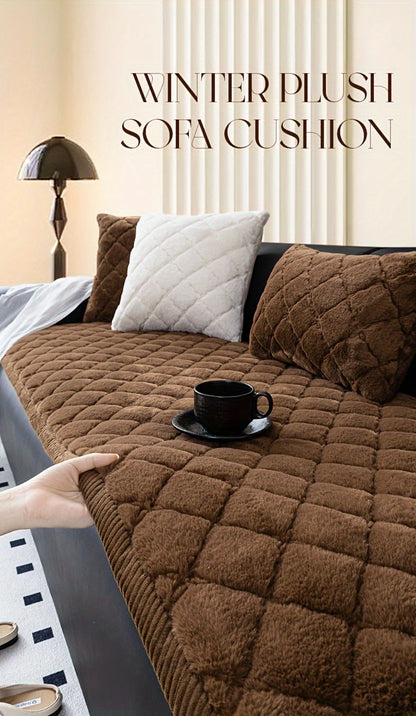 Sofa Cover Plush-Texture Cushion Panels in Pillowcase and 1, 2, 3 or 4-Seat Dimensions in Four Colors