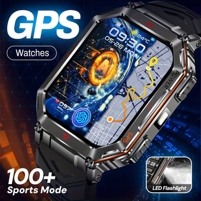 GPS Outdoor Smartwatch All-Metal Body, IPX8 Waterproof, Built-in GPS, Altimeter Barometer & Compass, LED Flashlight, Bluetooth Calling & Message Alerts, Silicone or Steel Strap – Rugged Adventure Watch for Men