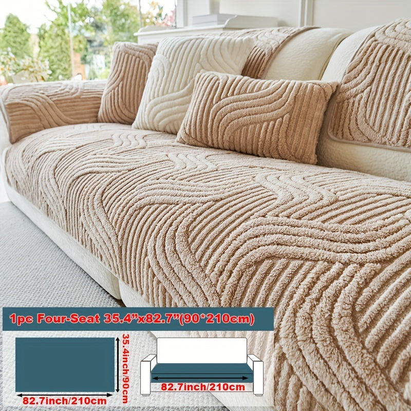 Sofa Cover Wave-Texture Plush Panels for 2 to Large 4-Seater Sofas, Armrest or Pillowcase Options