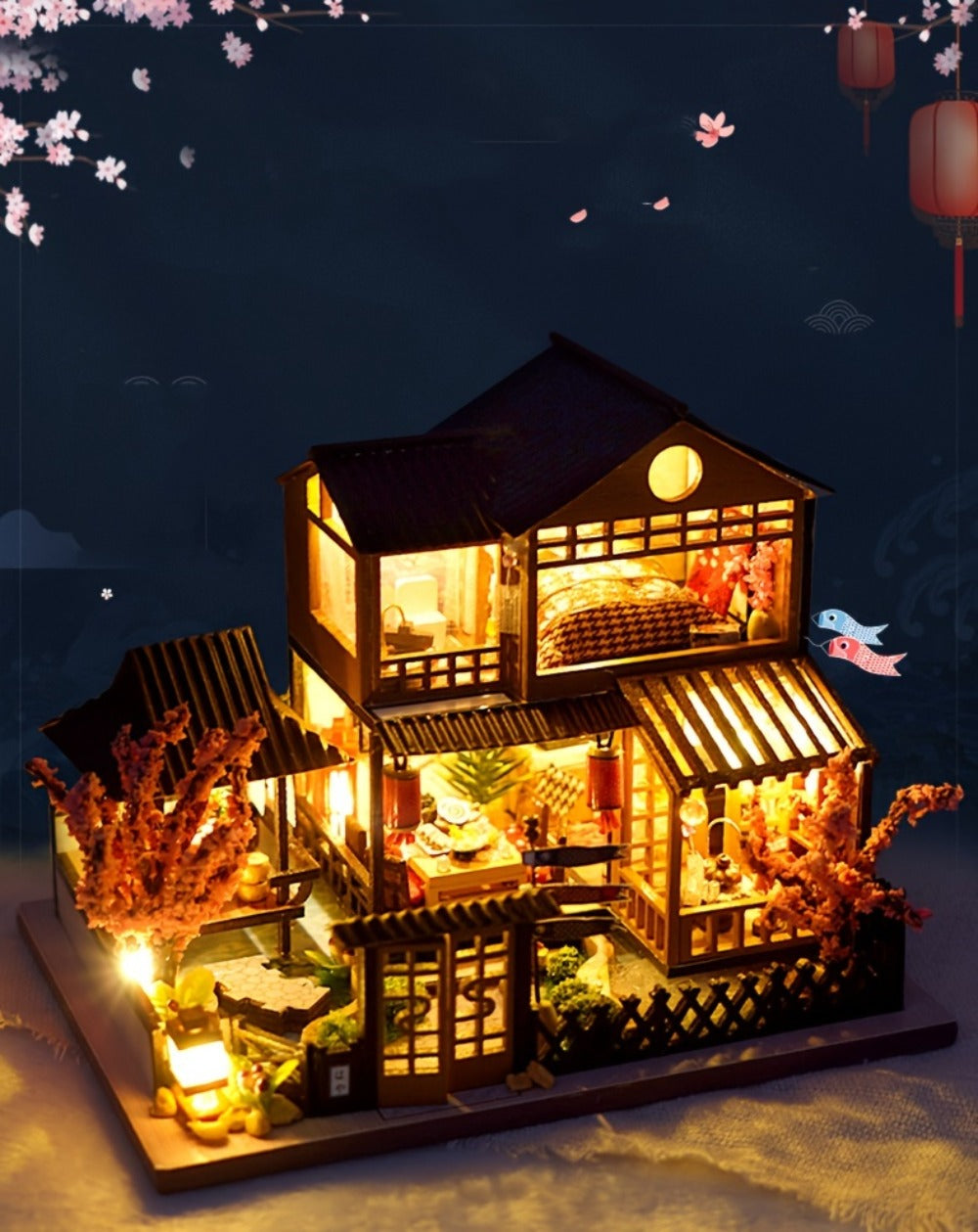 DIY Miniature Dollhouse Kit Sakura Garden Japanese Style – Wooden Tiny House with Tatami Flooring & Furniture, Handmade Creative Build for Adults Teens & Kids, Collector Display Gift Birthday Christmas