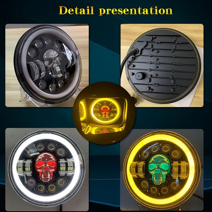 7 Inch Motorcycle LED Headlight Skull Ghost Design - Colorful Demon Eye Round Head Lamp, Custom Car Headlight Modification Front Light for Motorcycle Jeep Truck