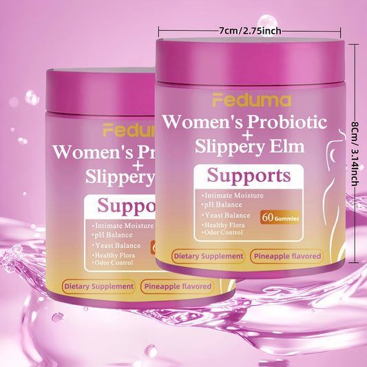Women's Probiotic Gummies with Slippery Elm for Intimate Moisture Odor Control Healthy Flora – Pineapple Flavor 60 Count Feminine Wellness Supplement Daily Gut Health Support