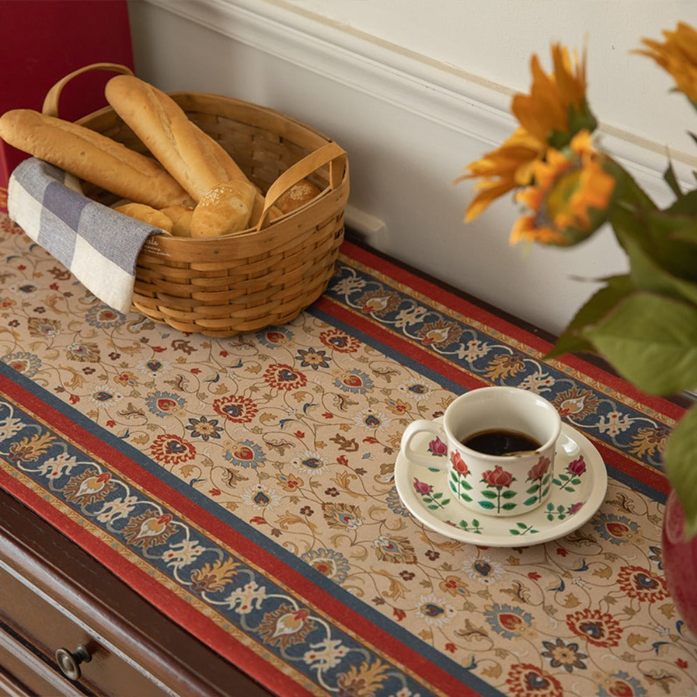 Tasseled Floral Table Runner with 15.75-Inch Width and Three Length Options for Dining Tables