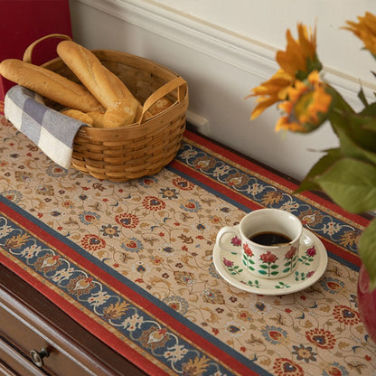 Tasseled Floral Table Runner with 15.75-Inch Width and Three Length Options for Dining Tables