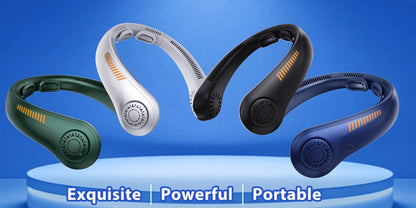 Loop-Style Neck Fan in Ten Single or Paired Color Checkouts with Five-Speed Control and USB Charging