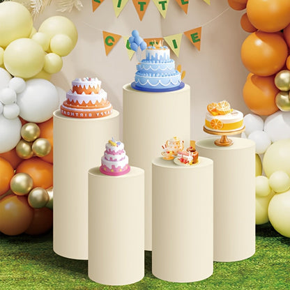 Party Decorations Five Stretch Fabric Cylinder Stand Covers in White or Pink with S–XXL Sizes