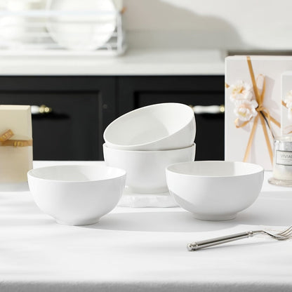 Ceramic Bowls Set 22oz White Porcelain - Dishwasher & Microwave Safe Soup Bowls for Kitchen, Cereal, Ramen, Oatmeal, Salad & Rice - Polished Finish Round Bowls Available in 4 or 6 Piece Sets