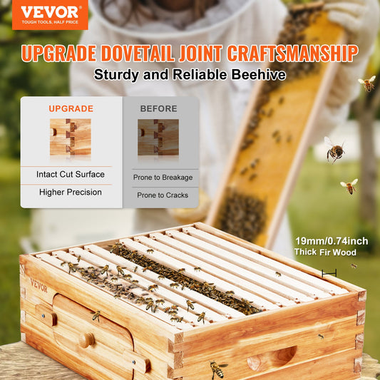 Beehive Kit 10 Frame Cedar Wood Bee Hive with Transparent Windows & Beeswax Coating