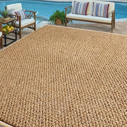 Brown Woven-Look Outdoor Area Rug with Bound Edges and Five Rectangular Size Options for Patio or RV