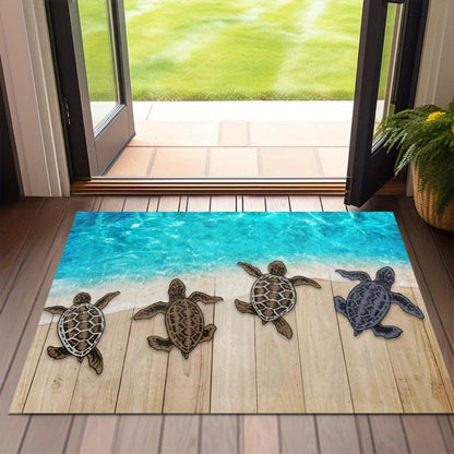 Beach Turtle Door Mat with Coastal Ocean Print in Color1 and 30-by-18-Inch Checkout Configuration