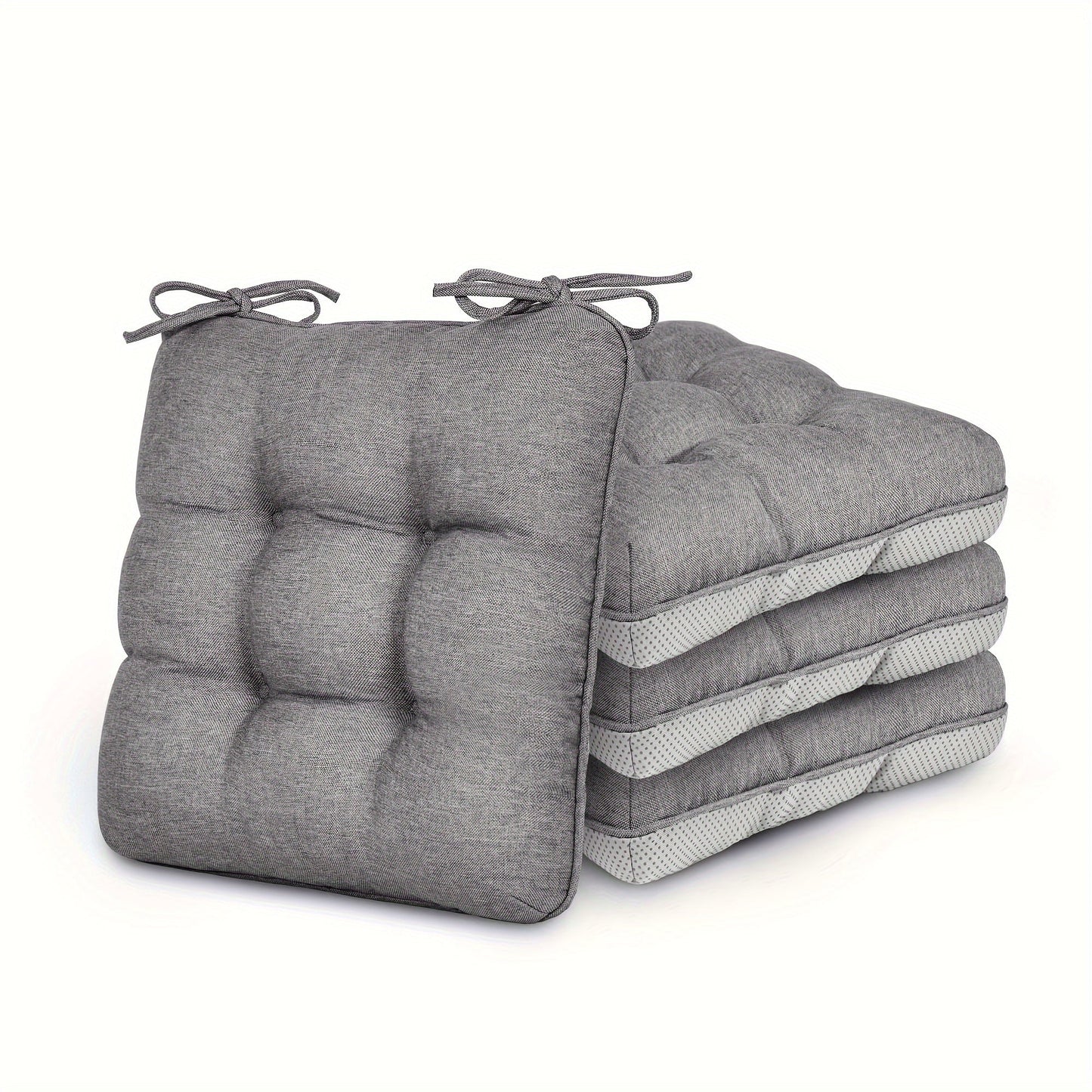 Tufted Chair Cushion Sets in 4- or 8-Piece Options with M/L Sizes, Tie Straps and 12 Color Choices
