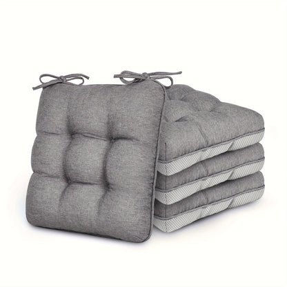 Tufted Chair Cushion Sets in 4- or 8-Piece Options with M/L Sizes, Tie Straps and 12 Color Choices