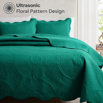 Quilted Bedspread Set 3 Piece – Soft Floral Coverlet with Pillow Shams, Lightweight Breathable Quilt for Bedroom & Guest Room, All Season Bed Cover