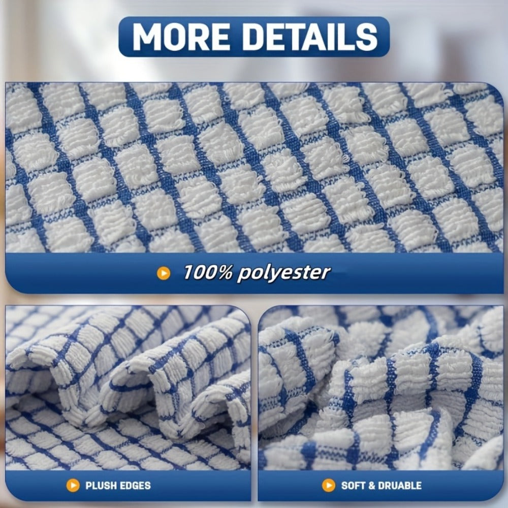 Checked Polyester Cleaning Cloth Set in Eight- or Twenty-Four-Piece Packs with Six Assorted Colors