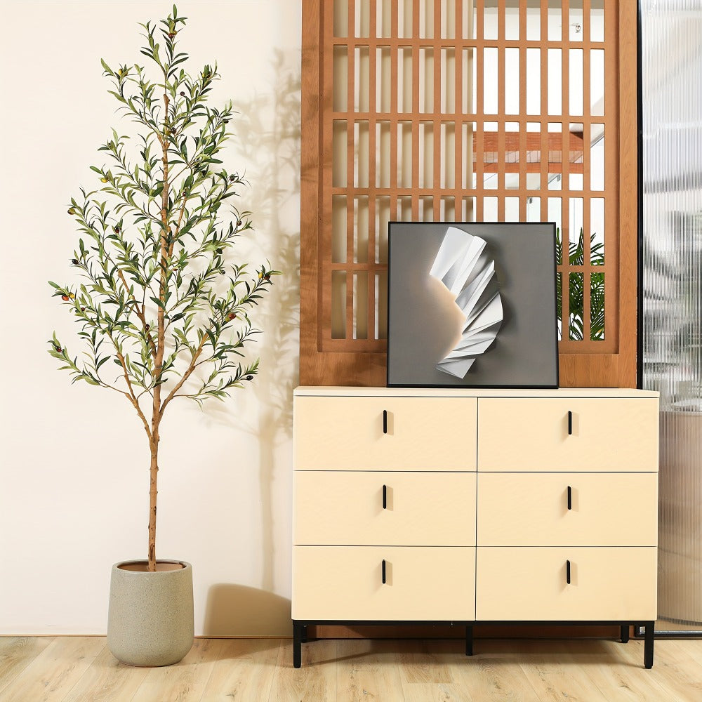 Slender Potted Olive Artificial Tree with Complete 4, 5, 6 and 7 ft Height Options and Faux Fruit Detail